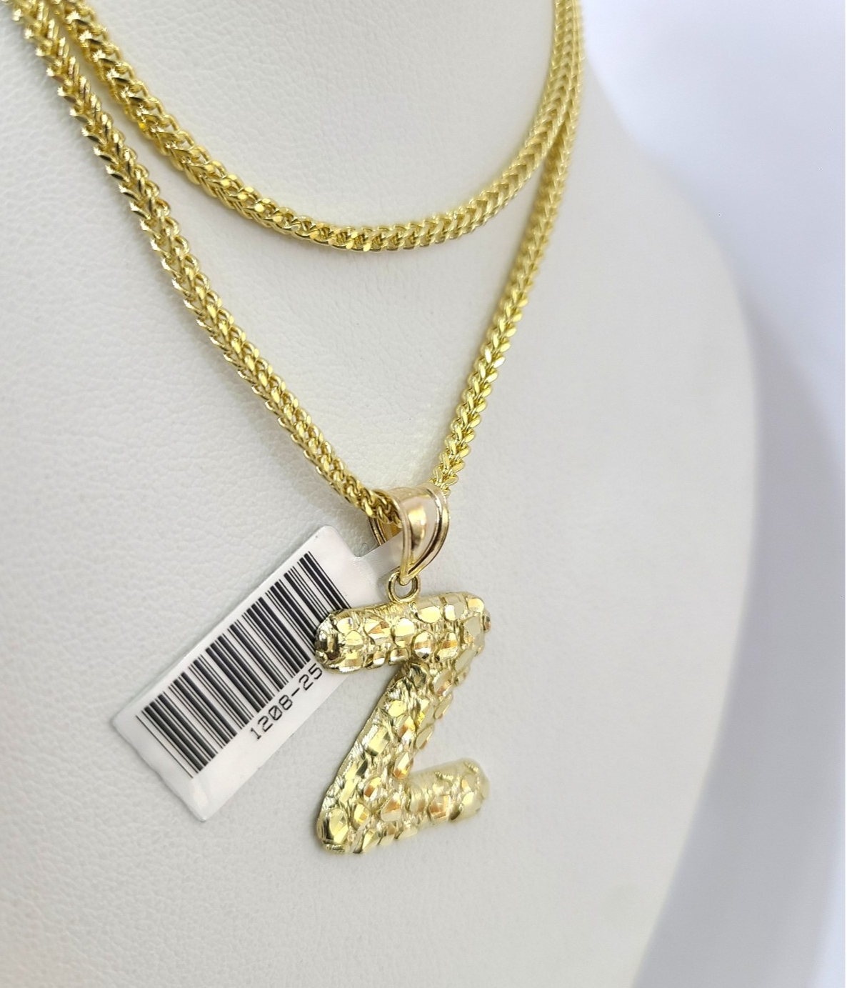 10k Gold Franco Chain Z Nugget Initial Charm Pendant Necklace SET 2.5mm 16"-26"