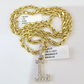 10k Rope Chain L Diamond Initial Charm Necklace Pendant Set 4mm 20"-30" Gold