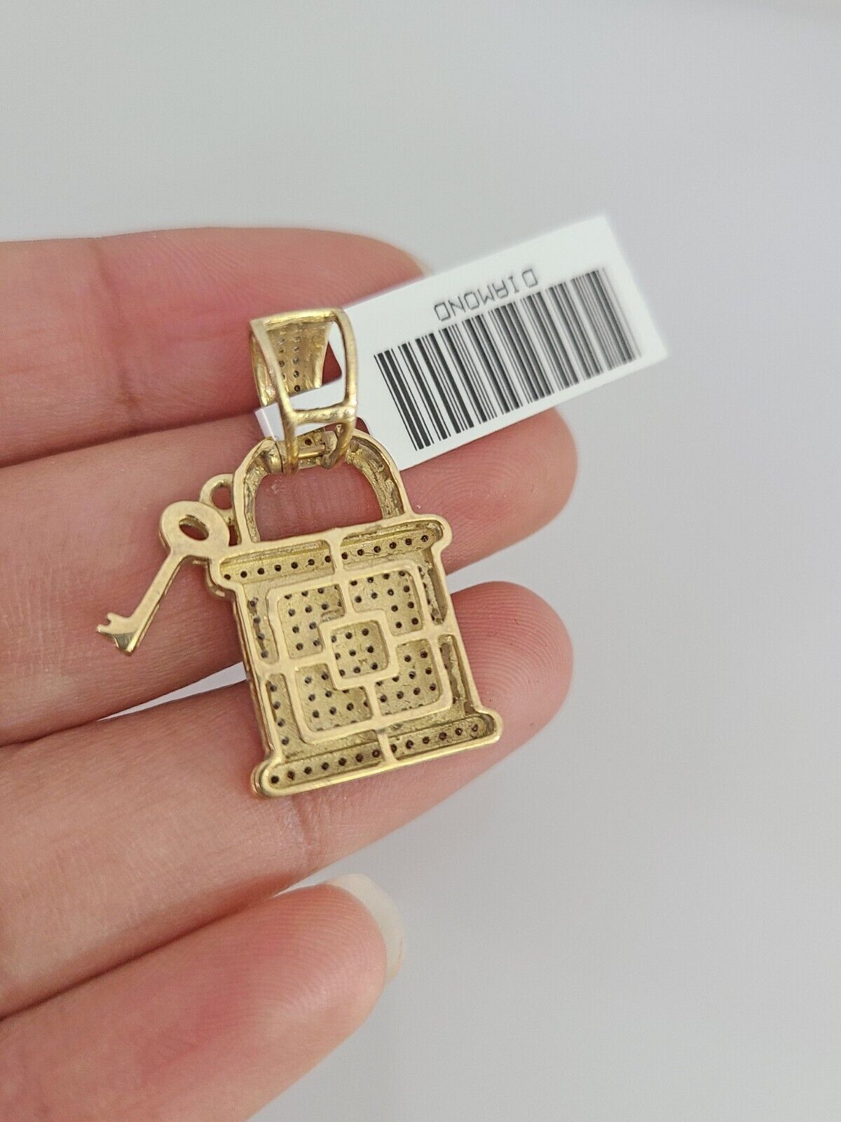 10k Yellow Gold Diamond Lock Key Charm Real 10Kt Pendant Natural Genuine