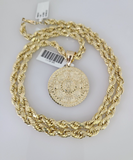10kt Gold Rope Chain Mayan Calendar Charm Set 18"-30'' Inch 6mm Necklace Pendant