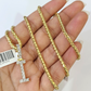 REAL 10k Yellow Gold Palm Chain I Diamond Initial Pendant Charm 3mm SET Necklace
