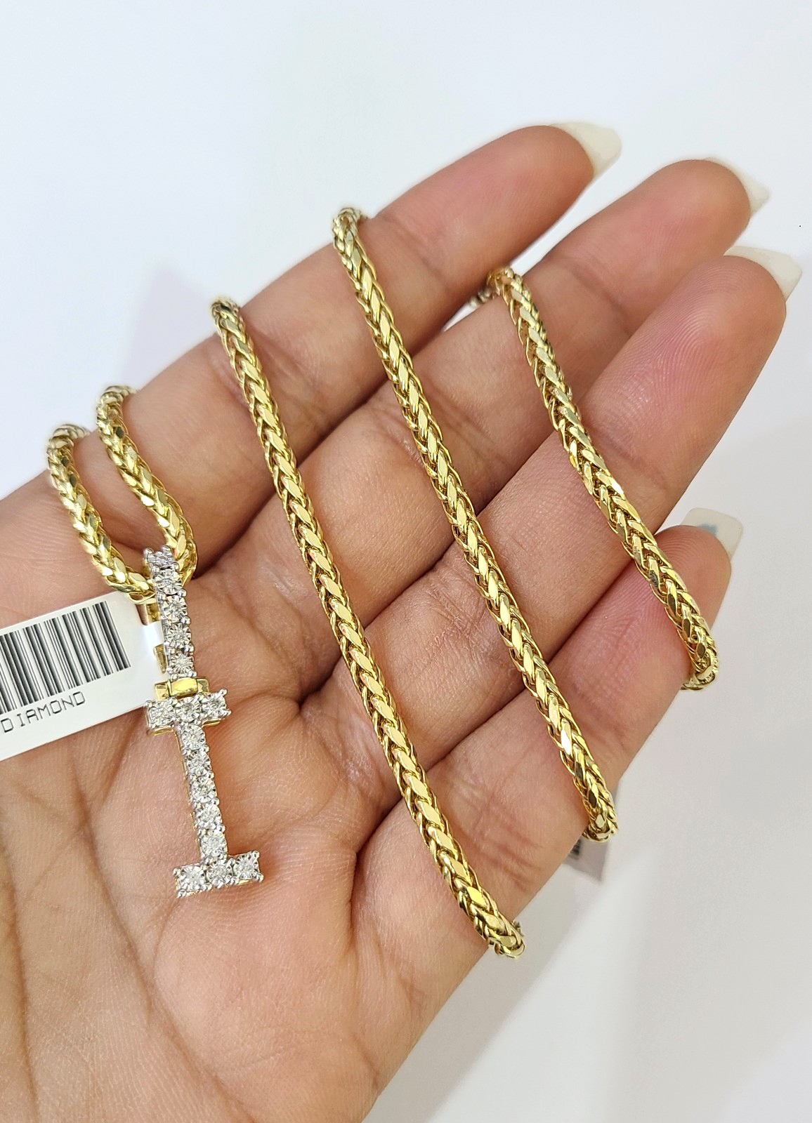REAL 10k Yellow Gold Palm Chain I Diamond Initial Pendant Charm 3mm SET Necklace