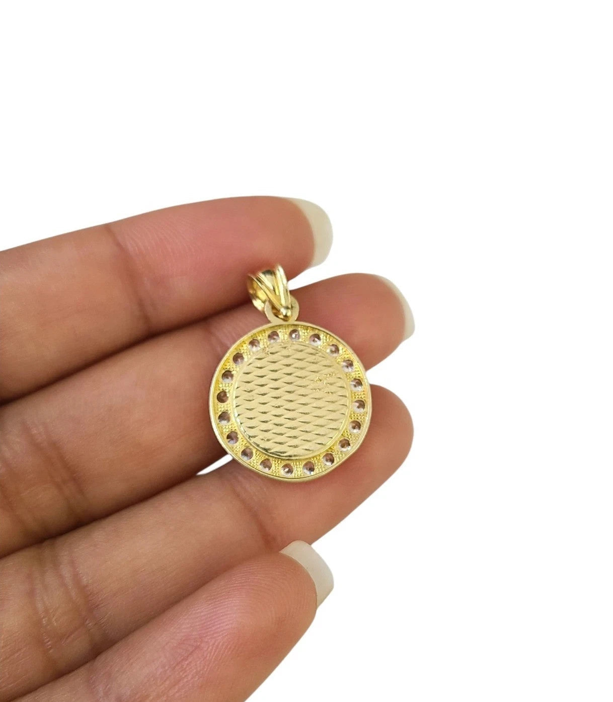 10K Yellow Gold Evil Eye Pendant Blue Nazar CZ Halo Round Charm Protection
