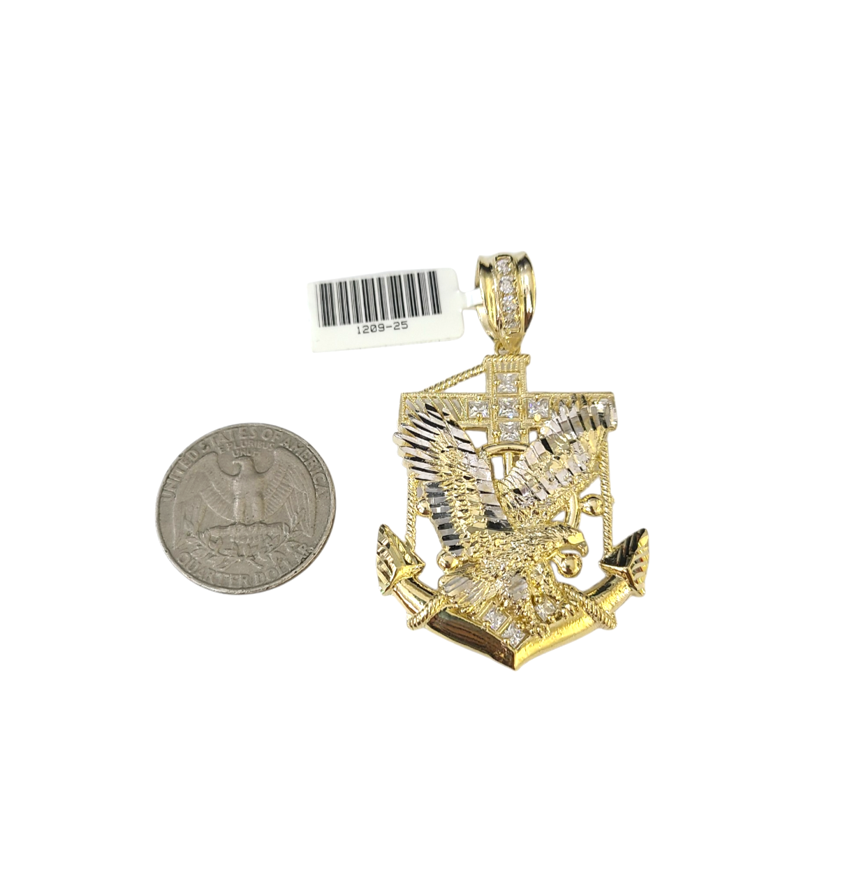 10k Yellow Gold Cuban Curb Chain SET Eagle Anchor Pendant Charm 8mm Necklace Men