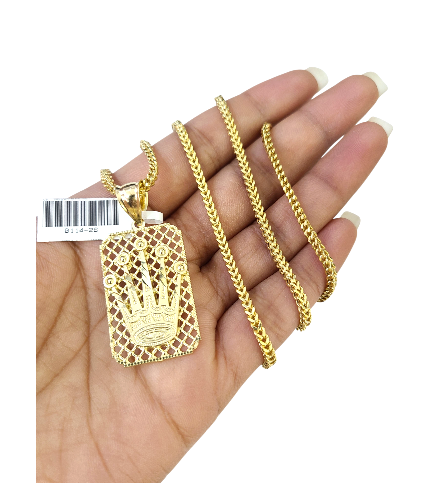 Real 10k Gold Franco Chain Crown Charm Pendant Necklace SET 2.5mm 18"-26"