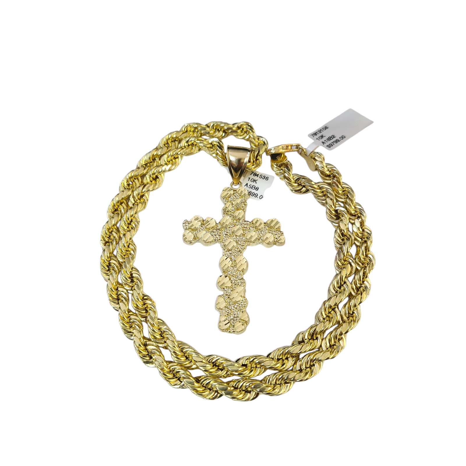 Real 10k Rope Chain Nugget Cross Necklace Pendant Set 7mm 20"-28" Gold Men