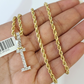 10k Rope Chain I Diamond Initial Charm Necklace Pendant Set 2mm 18"-24" Gold