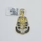 10k Yellow Gold Pharaoh Head Pendant Rope Chain 24" Black White Diamond 0.81CT