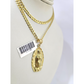 10k Gold Chain Cuban Curb 3mm Necklace Virgin Mary Charm Pendant Set 18"-28"