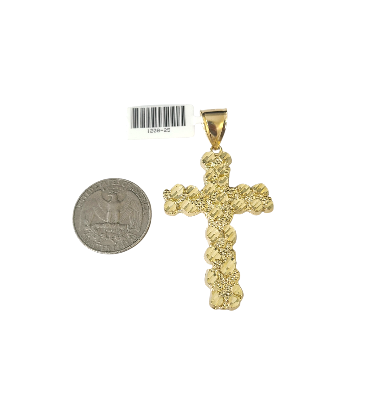 10k Real Gold Cuban Curb Chain Nugget Christ Cross Pendant SET 8mm Necklace Men