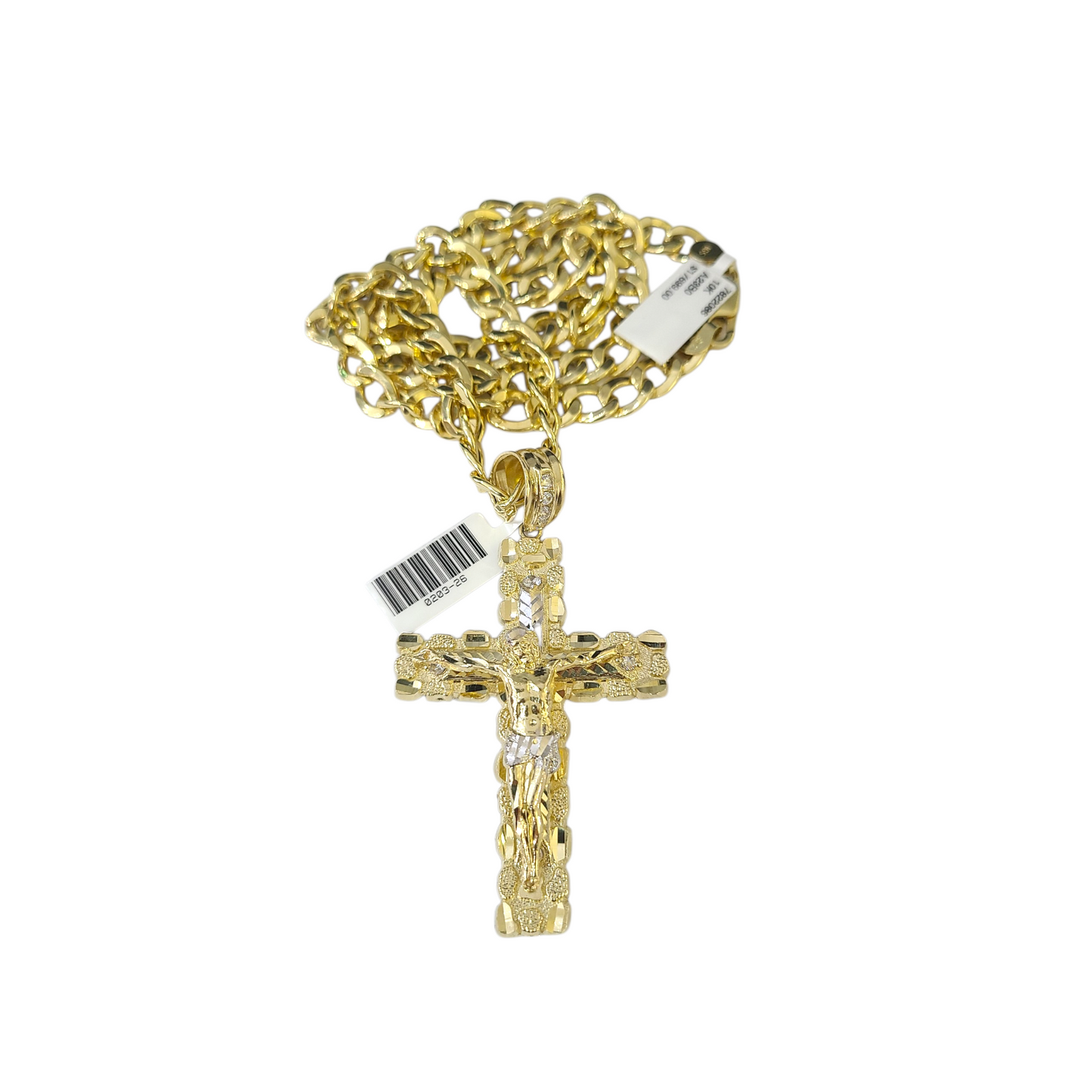 10k Yellow Gold Cuban Curb Chain Nugget Cross Pendant Charm 8mm Necklace Men