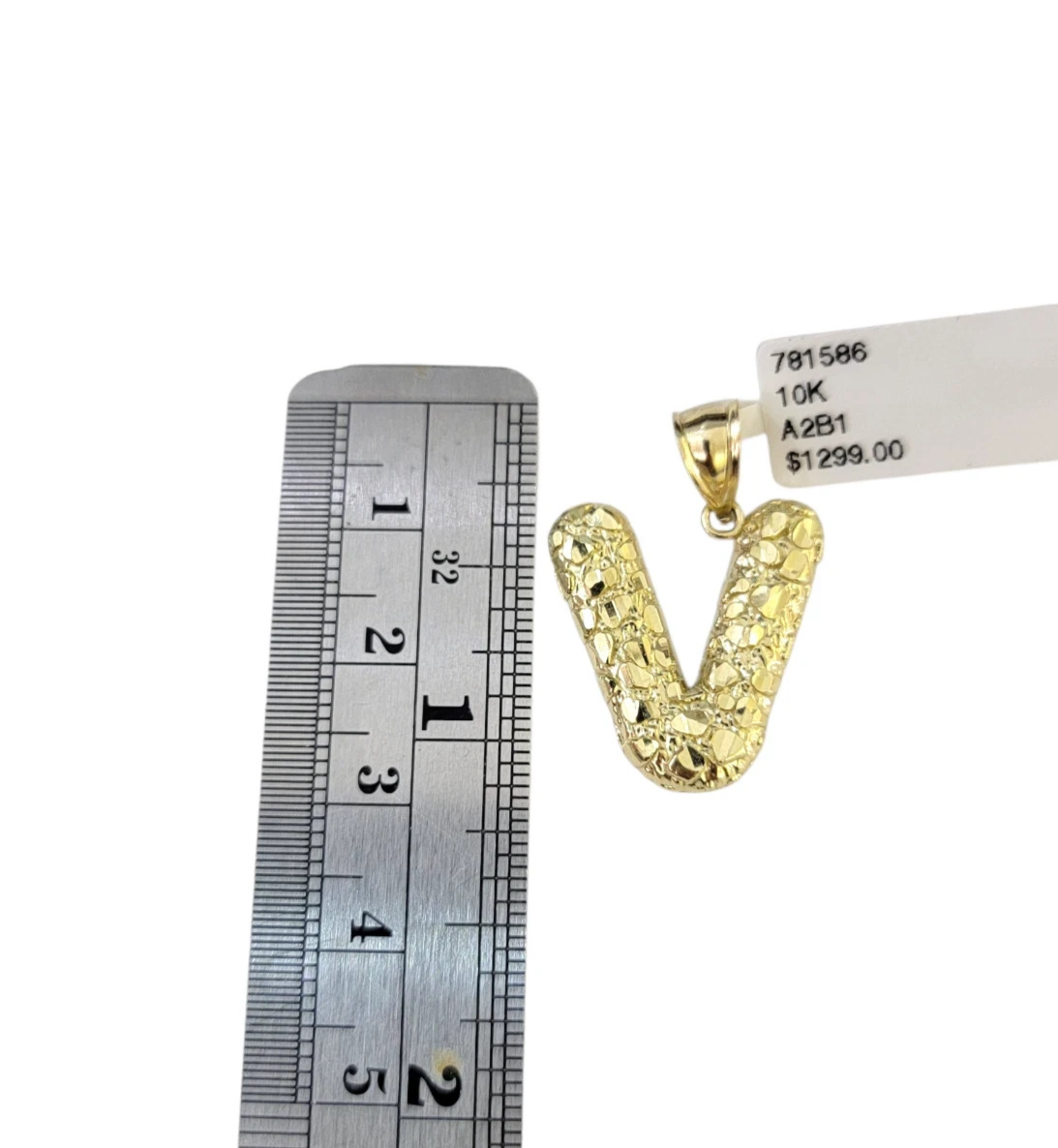 Real Gold 10k Chain Miami Cuban Link 2.5mm V Initial Charm Necklace Pendant SET