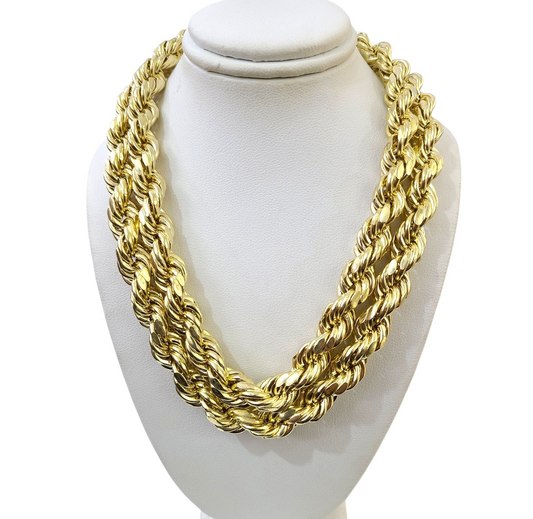 10K Yellow Gold Rope Chain Necklace 10mm 30 Inch REAL 10kt Diamond Cuts Men's