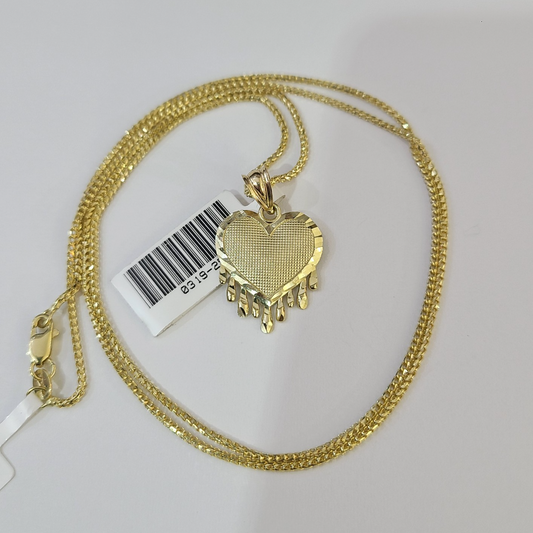 10kt Franco Gold Chain Necklace Dripping Heart Charm 1mm 16-22 Inches Ladies