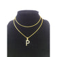 10K Gold Solid Franco Chain P Initial CZ Stone Pendant Set 1mm 16 18 20 22 Women