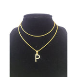 10K Gold Solid Franco Chain P Initial CZ Stone Pendant Set 1mm 16 18 20 22 Women