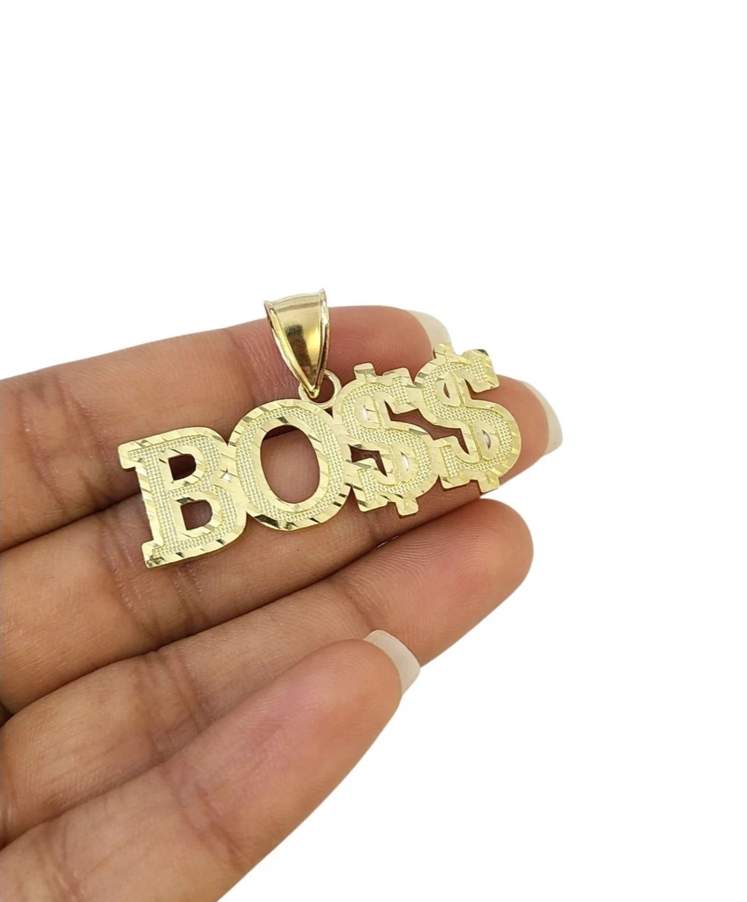 10K Yellow Gold BOSS Pendant Dollar Sign Letter Charm Hip Hop Style Men