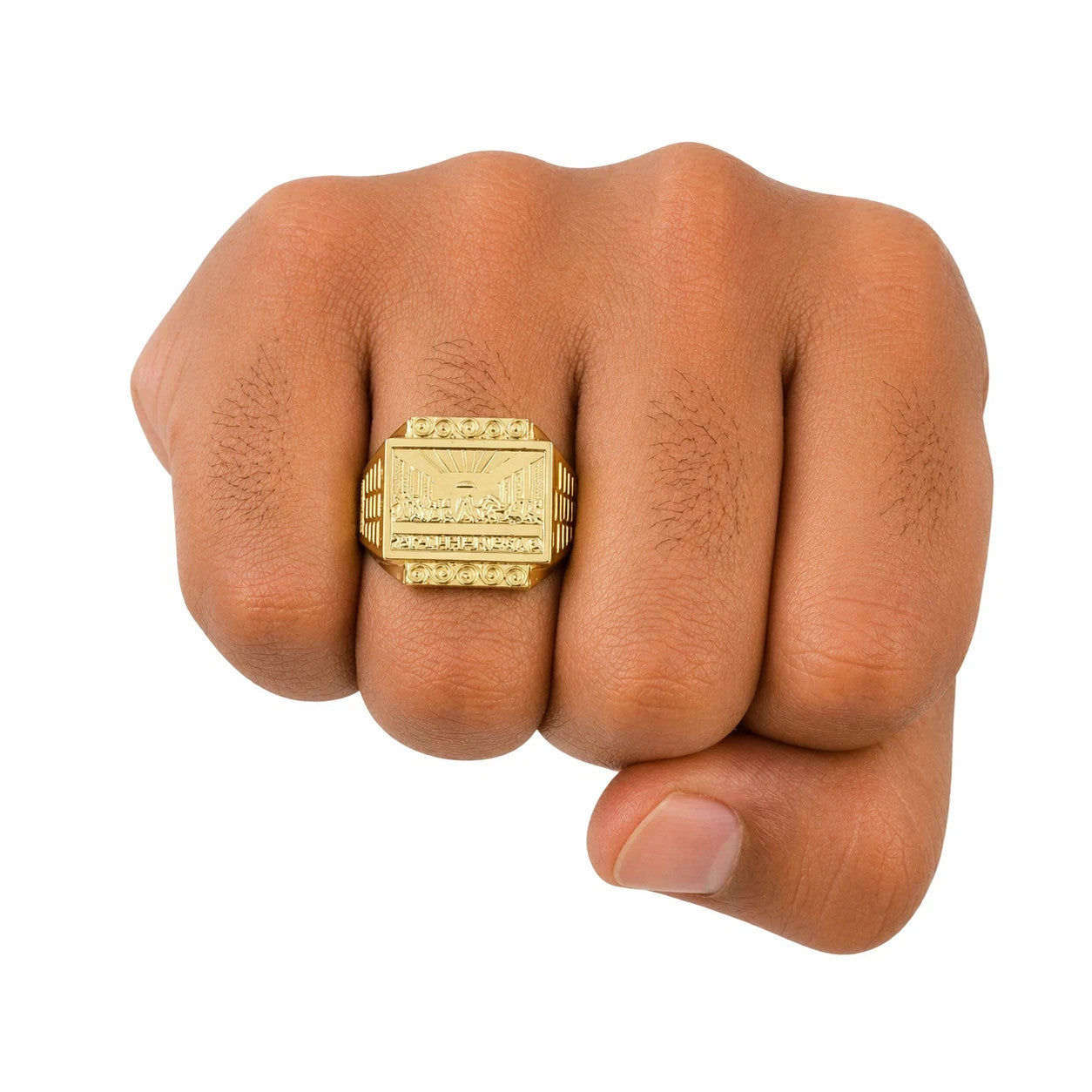 10K Yellow Gold Mens Last Supper Ring Signet Religious Band Bold Statement