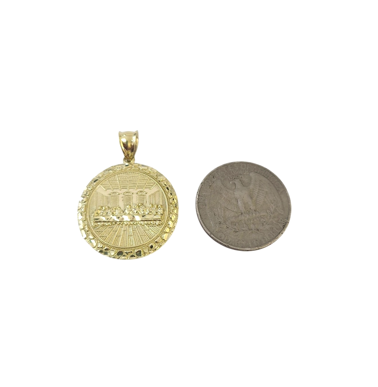10K Yellow Gold Round Last Supper Pendant Charm Nugget Design Unisex Gold