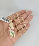 10k Gold Solid Cuban Curb Chain Saint Jude Pendant Set 3mm 18"-26" Necklace