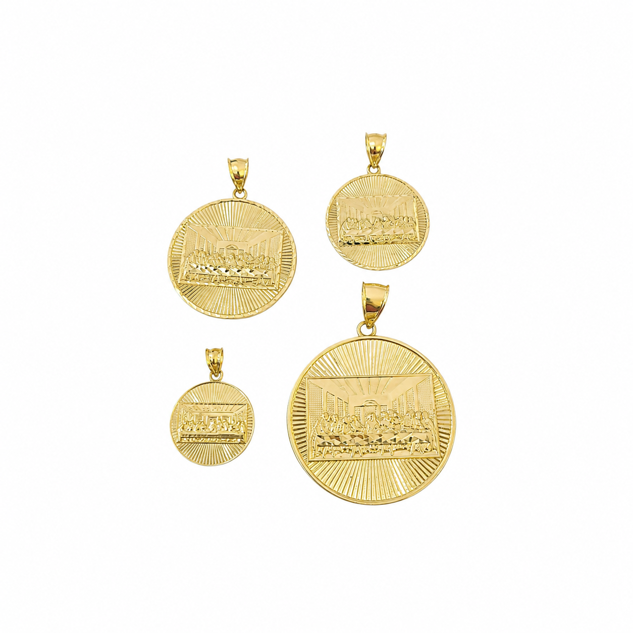 10K Yellow Gold Last Supper Round Pendant Charm Nugget Design Unisex