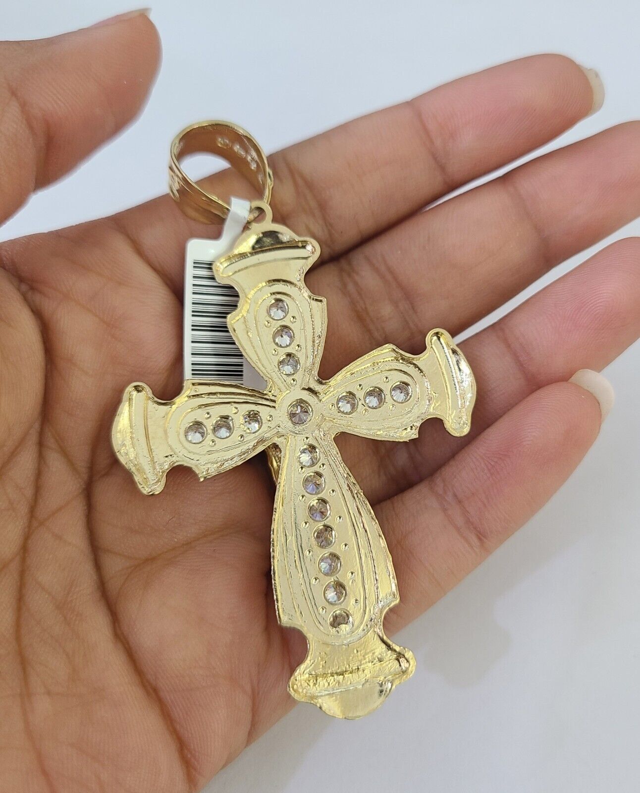 10k Gold Rope Chain & Cross Charm Pendant Mens 10kt Yellow Gold 8mm 26" Necklace
