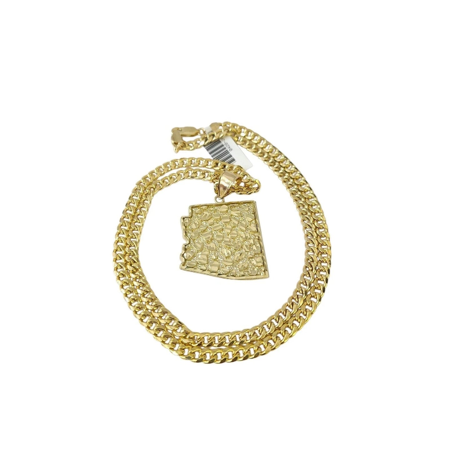 10K Yellow Gold Miami Cuban Link Chain Set Arizona Map Charm Pendant 4.5mm 18-28