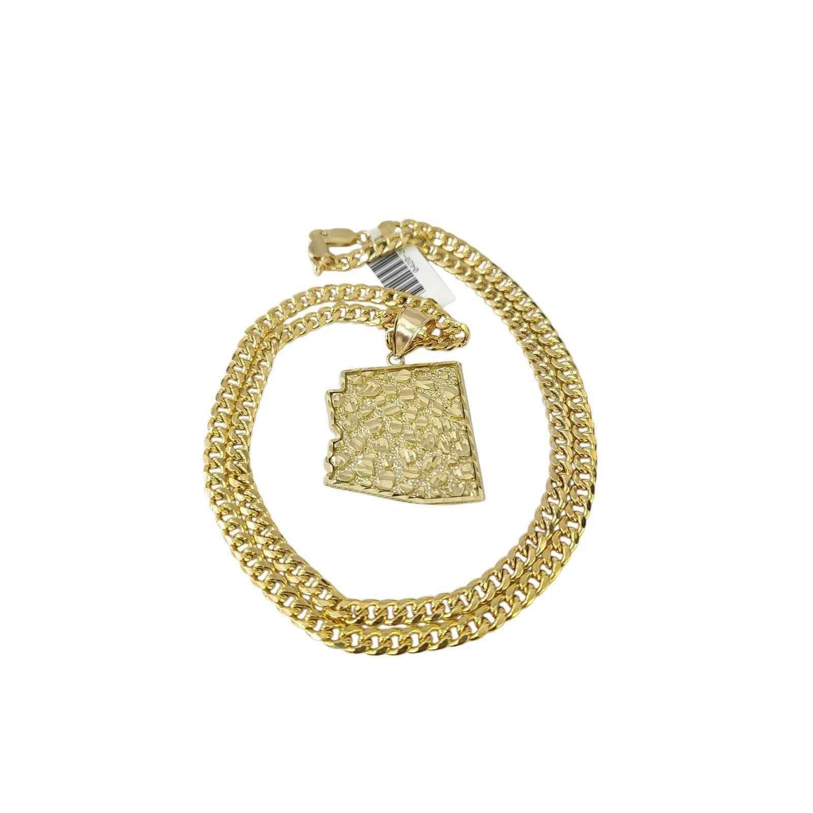 10K Yellow Gold Miami Cuban Link Chain Set Arizona Map Charm Pendant 4.5mm 18-28