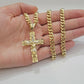 Real 14k Gold Chain Cross Pendant Necklace SET Miami Cuban Link 7mm 22"-28" 14kt