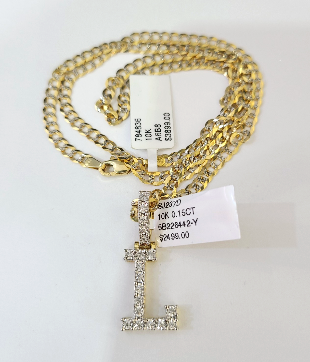 10k Gold Chain Necklace L Diamond Initial Pendant Set Cuban Curb 3mm 20"-30"