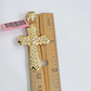 Real 14k Yellow Gold Cross Charm Pendant 2 Inch Diamond Cuts CZ Charm For Chains

