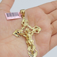 14k Yellow Gold Jesus Cross Charm Pendant 3 Inches Crucifix Chain Necklace SALE
