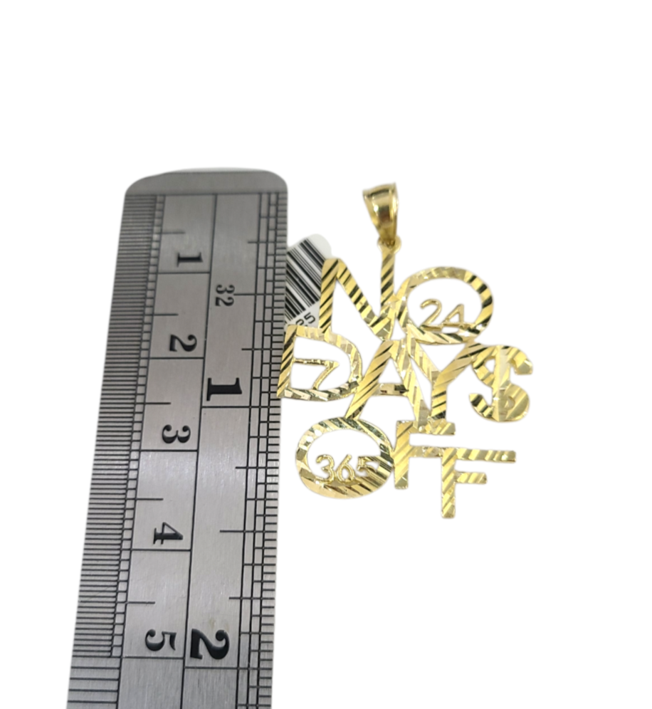 10k Gold Cuban Curb 3mm Chain Necklace No Days Off Charm Pendant 18"-28" Set
