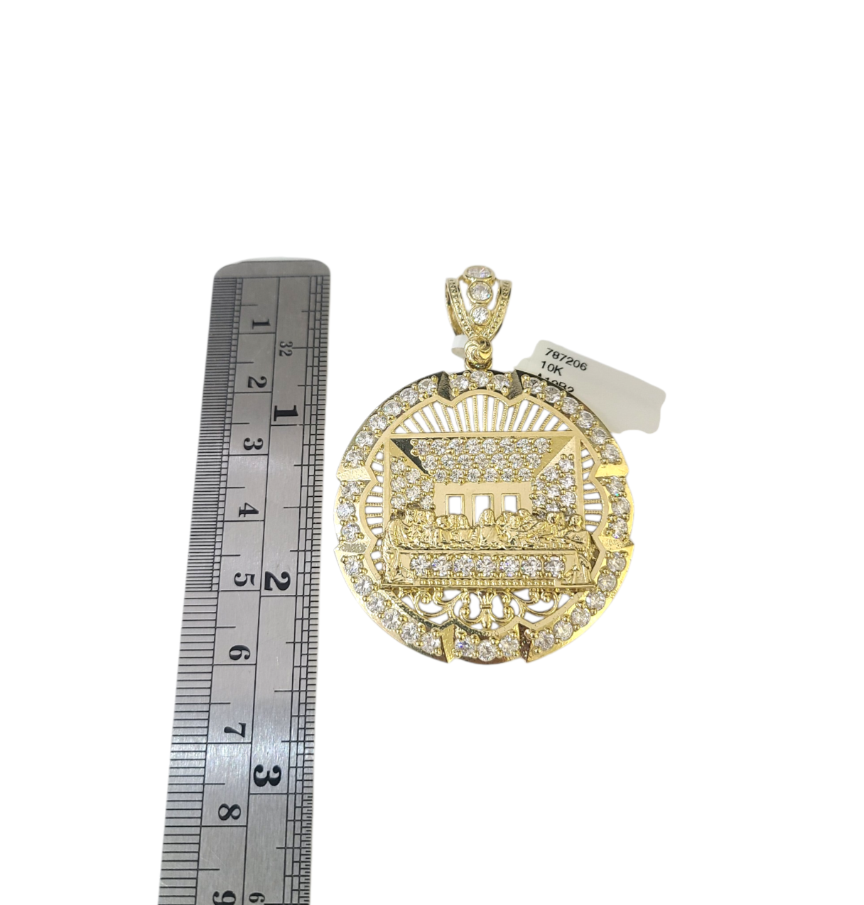 10k Yellow Gold Cuban Curb Chain SET Last Supper Pendant Charm 8mm Necklace Men