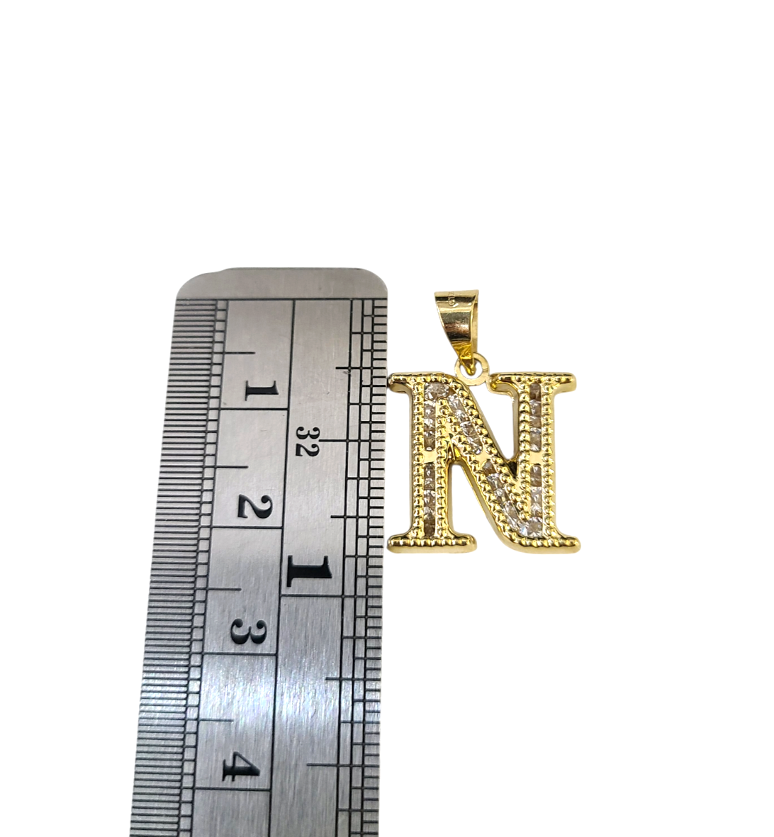10k Gold Cuban Curb Chain Necklace N Initial Alphabet Pendant Charm 3mm Necklace