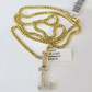 REAL 10k Yellow Gold Palm Chain L Diamond Initial Pendant Charm 3mm SET Necklace