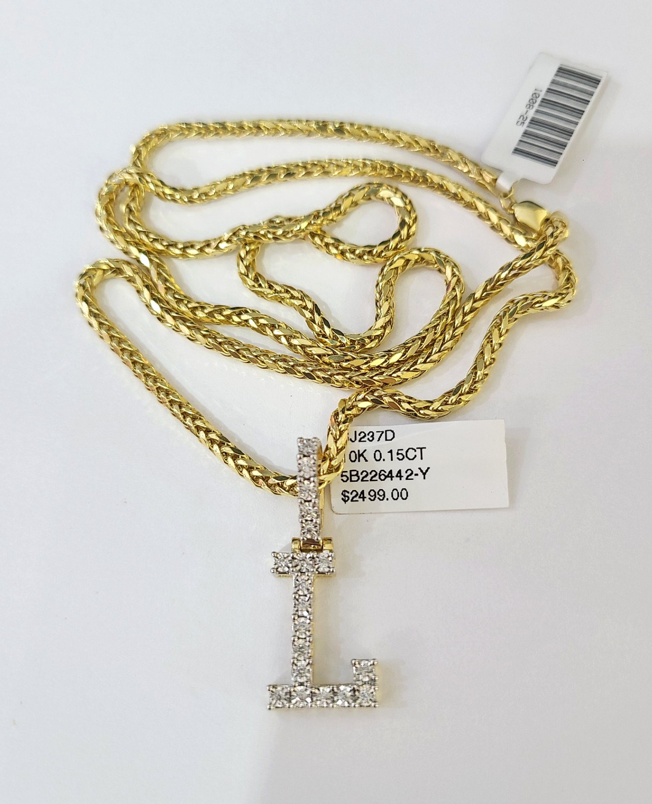 REAL 10k Yellow Gold Palm Chain L Diamond Initial Pendant Charm 3mm SET Necklace