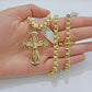 REAL 10k Gold byzantine Chain Cross Pendant Set 5mm Necklace & Jesus Crucifix