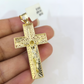 10k Gold Chain Necklace Cross Charm Pendant Set Cuban Curb 3mm 18"-28"