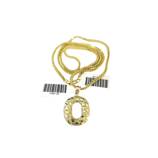 10k Gold Franco Chain O Nugget Initial Charm Pendant Necklace SET 2.5mm 16"-26"