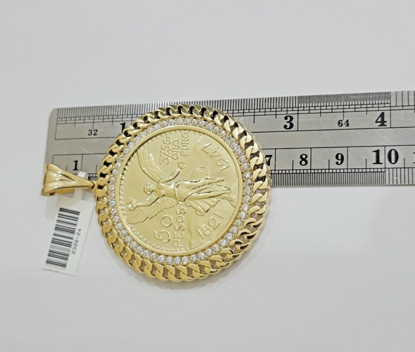 1947 Mexican Centenario Coin Charm Pendant Replica 50 pesos With Bezel 10kt Gold