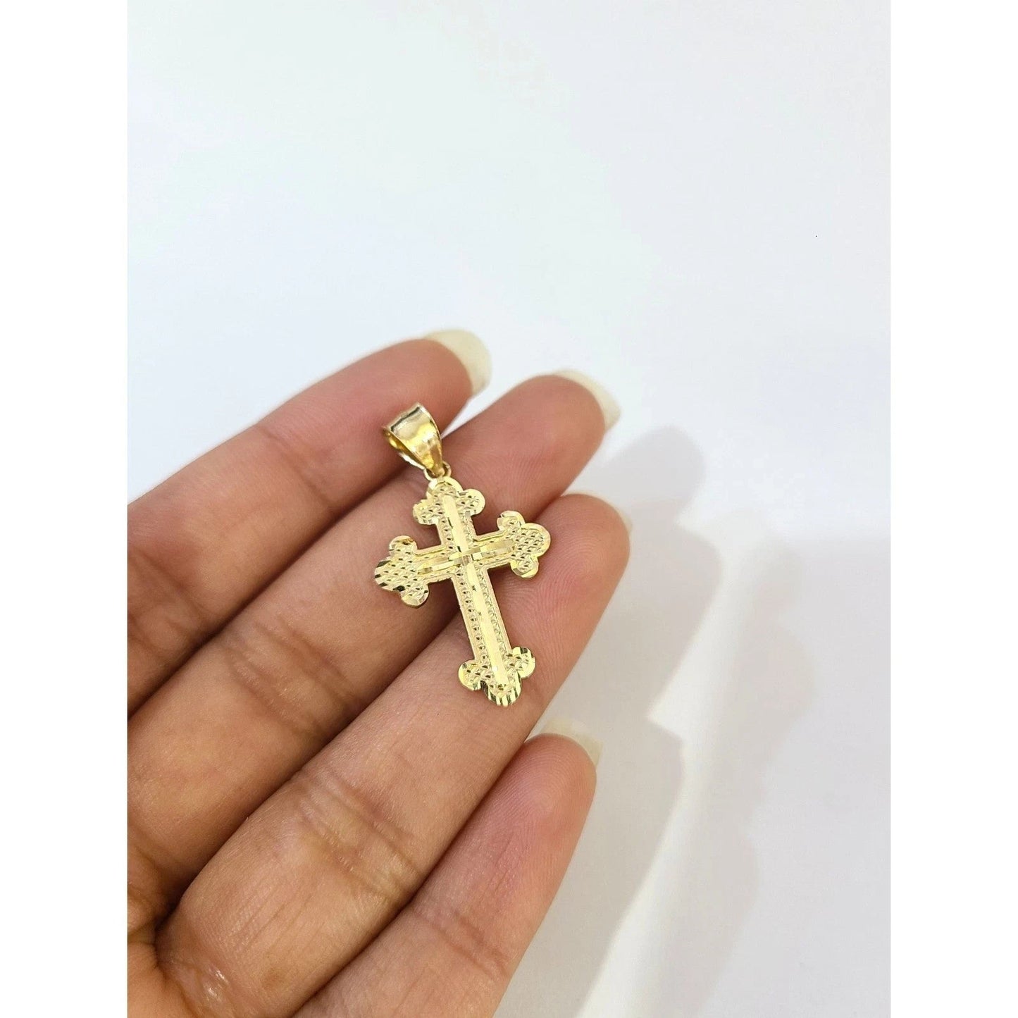 10K Gold 3mm Rope Chain Filigree Cross Pendant Charm Necklace Set 18"-28" Unisex