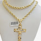 Rope Chain Cross Charm Pendant Set 14k Gold Necklace 20"-28" Inch 5mm, REAL 14KT