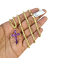 10K Yellow Gold 3mm Rope Chain Purple CZ Cross Pendant Necklace Set 18"-28"