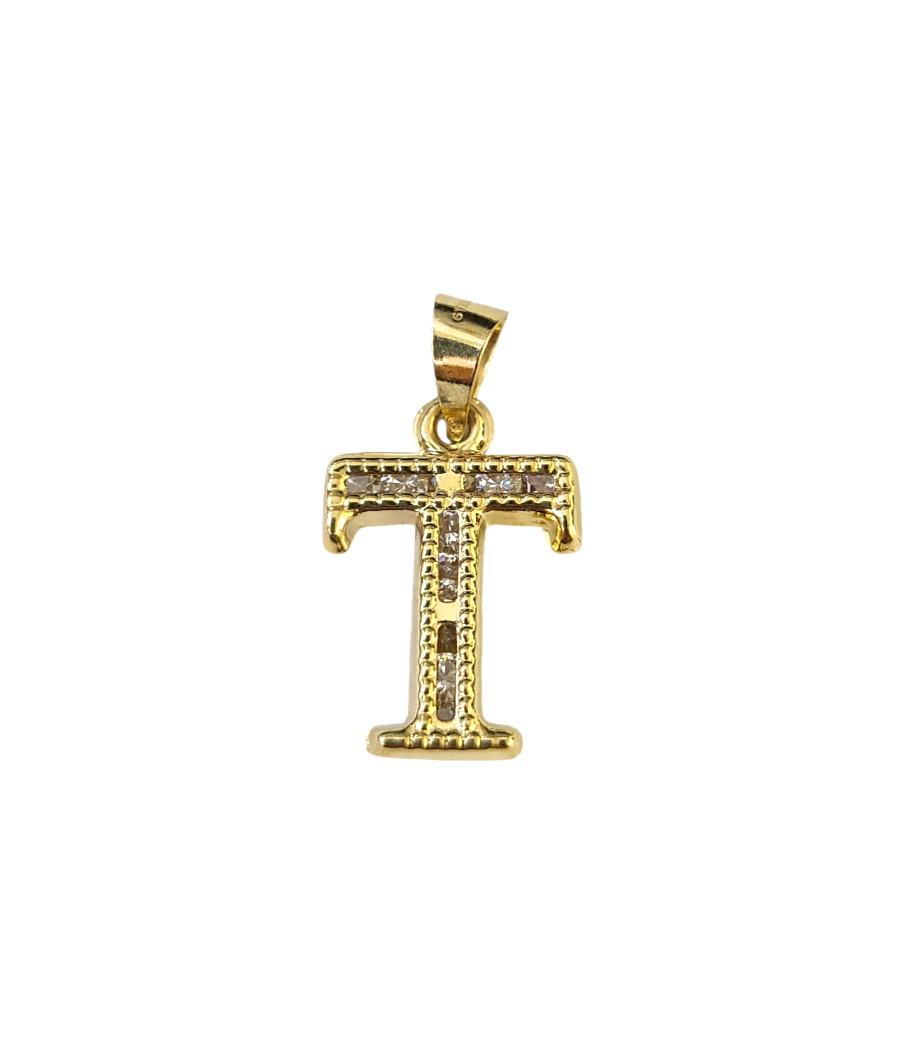 10k 2.5mm Rope Chain T Initial Alphabet Pendant 16"-28" Gold Set Charm Necklace