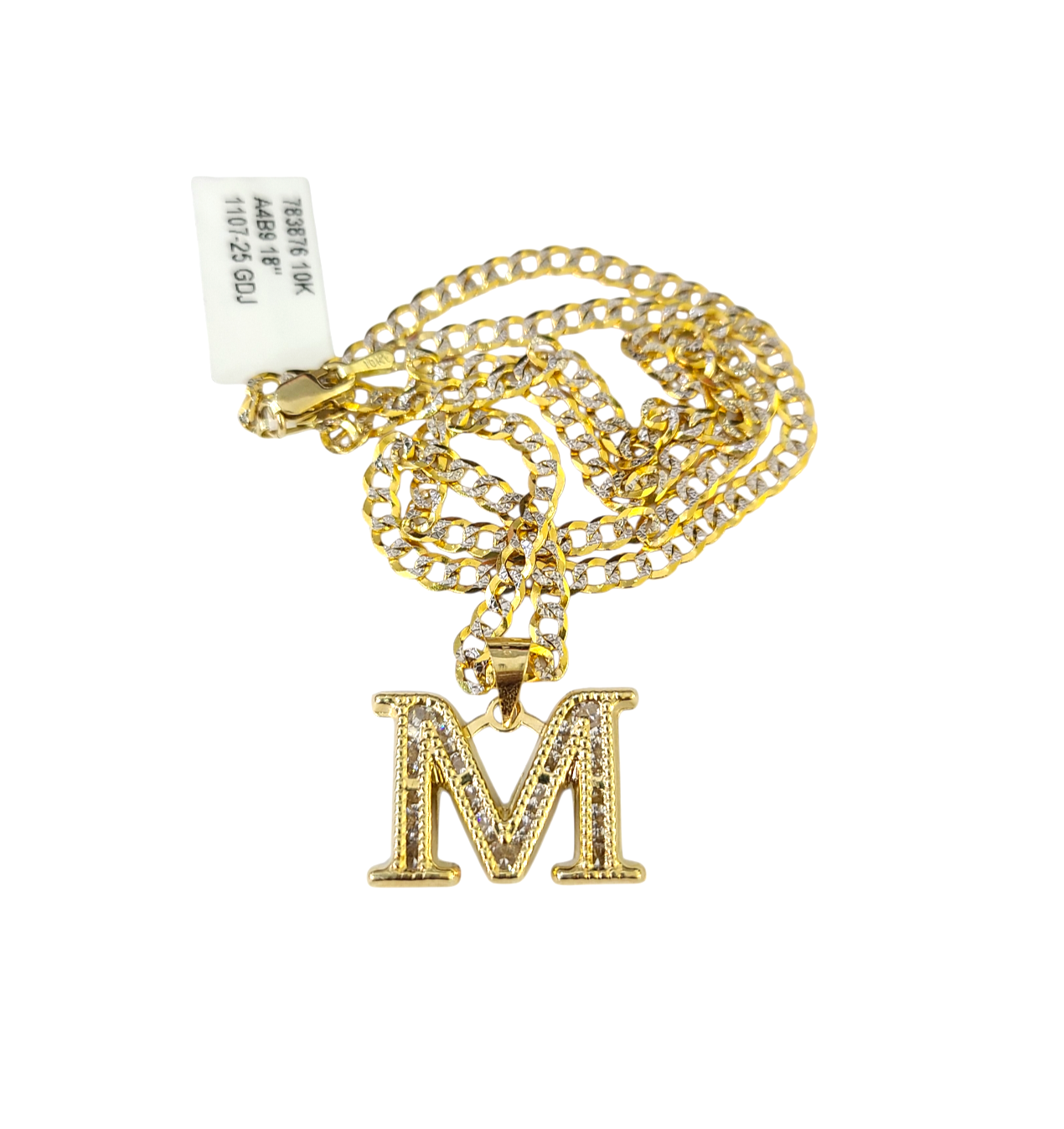10k Gold Cuban Curb Chain Necklace M Initial Alphabet Pendant Charm 3mm Necklace