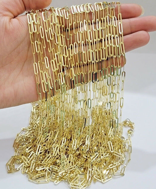 Real 10k Yellow Gold 4mm Paperclip Chain Cable Link Necklace 16"-24" Inch Hollow