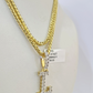 REAL 10k Yellow Gold Palm Chain L Diamond Initial Pendant Charm 3mm SET Necklace