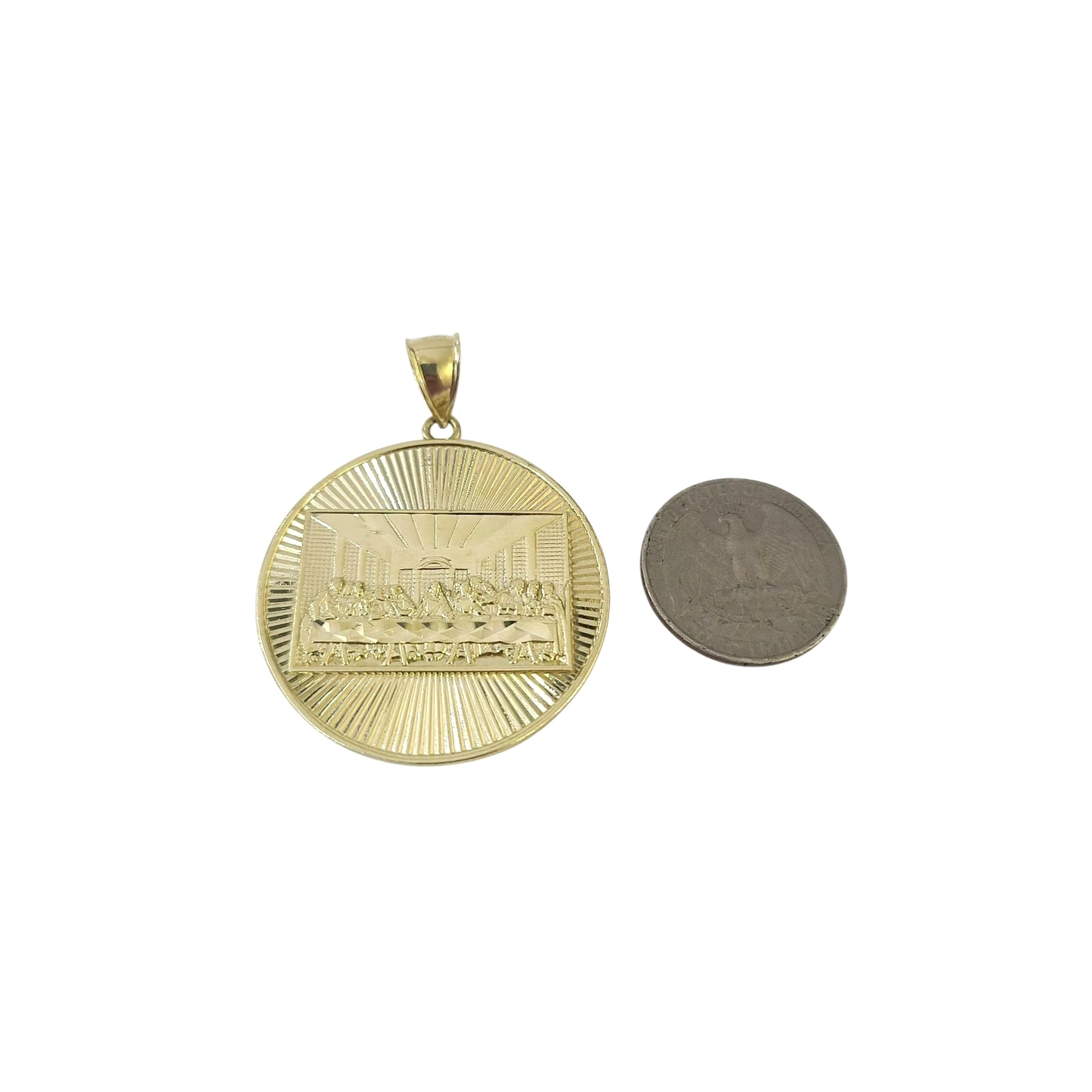 10K Yellow Gold Last Supper Round Pendant Charm Nugget Design Unisex