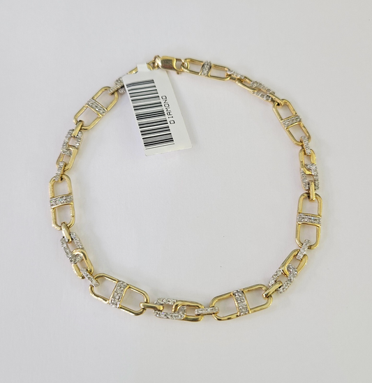 Real 10k Yellow Gold Diamond Bracelet 5mm 7.5" 10kt Ladies Women Genuine